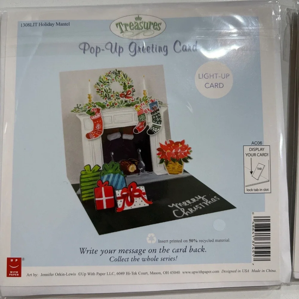 3 Christmas Winter Wreath Unicorn Pop Up Greeting Cards Holiday Mantel Snowflake